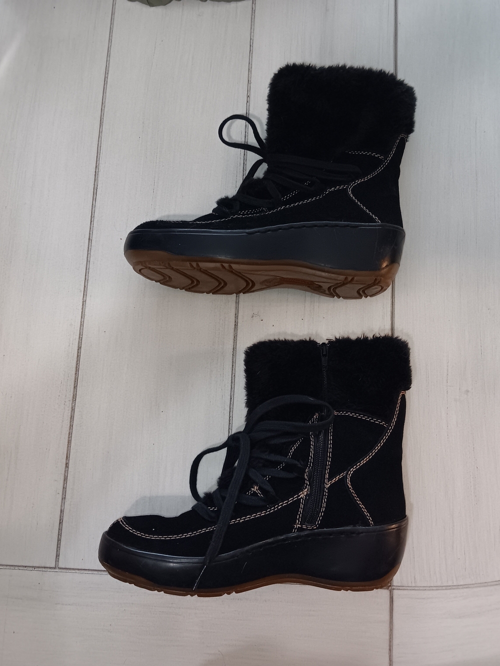 BareTraps Black Leather and Faux-Fur Lace-Up Winter Boots